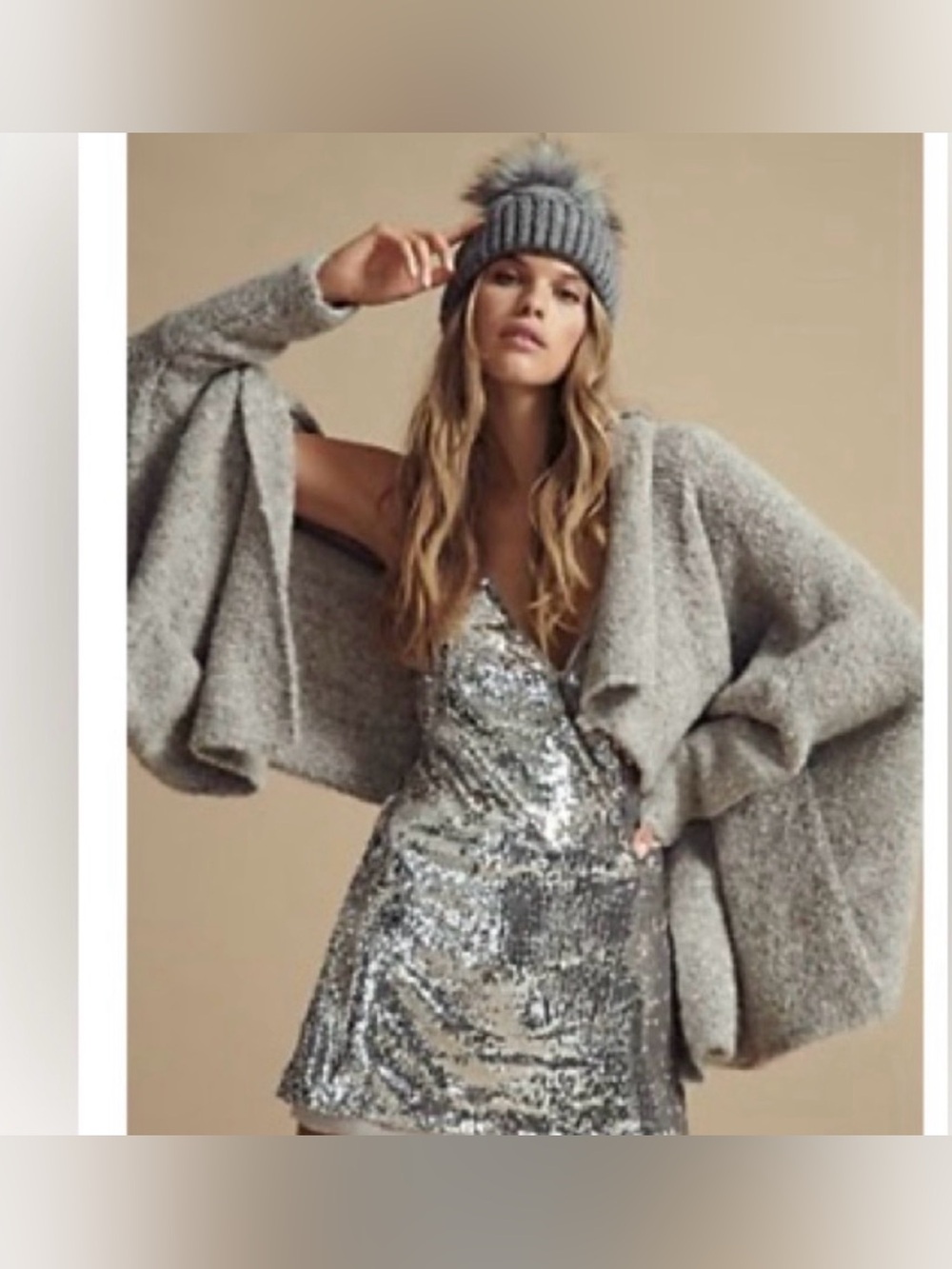 Free People FP One Laurel Cardigan Gray Wool Blend Oversized Draped Boho XS/S